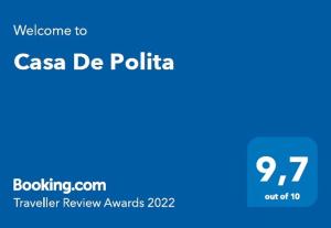 Certifikát, hodnocení, plakát nebo jiný dokument vystavený v ubytování Casa De Polita