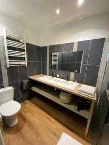 La salle de bains est pourvue de toilettes blanches et d'un lavabo. dans l'établissement Loft Rotonde WIFI CLIM SMART TV RUE CALME, à Aix-en-Provence