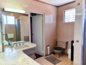 a bathroom with a sink and a toilet at Casa Jardin del Mango in San José +42 photos
