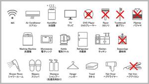 un conjunto de iconos de línea de diferentes signos en GIVE Shibuya Hon-Machi en Tokio