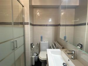 a bathroom with a toilet and a sink and a shower at Studio La Clusaz, 1 pièce, 4 personnes - FR-1-437-100 in La Clusaz