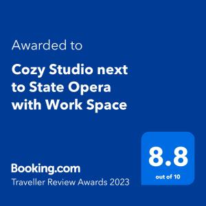 Certifikát, hodnocení, plakát nebo jiný dokument vystavený v ubytování Cozy Studio next to State Opera with Work Space