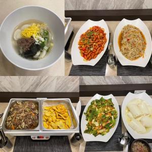 three pictures of different dishes of food on plates at Toyoko Inn Busan Seomyeon in Busan