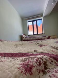 a bedroom with a large bed with a window at Emir in Dzhetyoguz