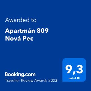 Certifikát, hodnocení, plakát nebo jiný dokument vystavený v ubytování Apartmán 809 Nová Pec