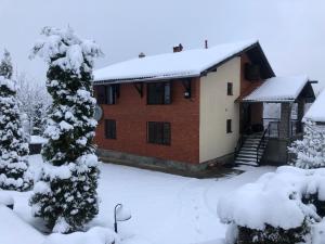 a house covered in snow in a yard at Vila Bojana in Gornji Milanovac