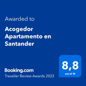 Certifikát, hodnocení, plakát nebo jiný dokument vystavený v ubytování Acogedor Apartamento en Santander