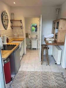 a small kitchen with a sink and a toilet at The Big Cosy Boudoir Bed + Hot tub in Harvington