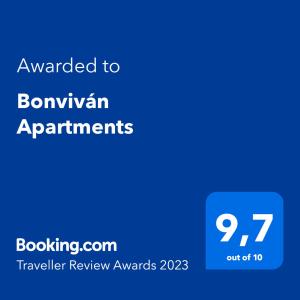 Certifikát, ocenenie alebo iný dokument vystavený v ubytovaní Bonviván Apartments