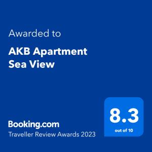 Certifikát, hodnocení, plakát nebo jiný dokument vystavený v ubytování AKB Apartment Sea View