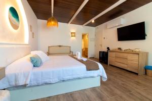 a bedroom with a bed and a flat screen tv at Room in Guest room - Private room in the fishing port of Marbella in Marbella