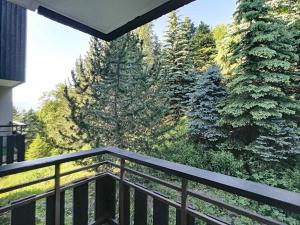 d'un balcon avec vue sur une forêt d'arbres. dans l'établissement Joli Studio 2 Pers, Wifi, Animaux Admis, Parking - FR-1-178-180, aux Menuires 8 autres photos
