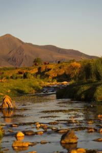 un río con rocas y montañas en el fondo en Cabañas La Esperanza en Tornquist