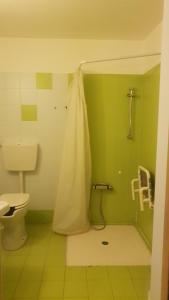 a bathroom with a shower with a toilet and a sink at Hotel Sharing in Turin