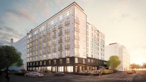 a rendering of a tall building in a city at Tammer Huoneistot - City Suite 4 - Perfect Location & Great Amenities in Tampere