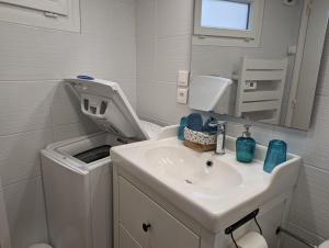 a bathroom with a sink and a mirror at Hypercentre, au calme, 5 min de la plage : KERDAMEZ ! in Dinard