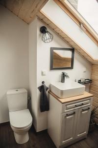 a bathroom with a sink and a toilet at Tree&Water Apartament nad jeziorem Ublik in Ublik +21 photos