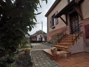 una casa con una escalera delante de una casa en L'Hortensia, en Soultz-Haut-Rhin