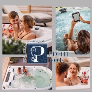 un collage de photos de personnes dans un pool dans l'établissement HOTEL CONTI, à San Mauro a Mare