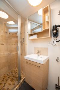 ein Bad mit einem Waschbecken und einer Dusche in der Unterkunft Les Arènes Idéal en Famille ou entre Amis in Périgueux