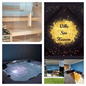 a collage of pictures with a hot tub and a spa room at Villa Spa Heaven in Novska