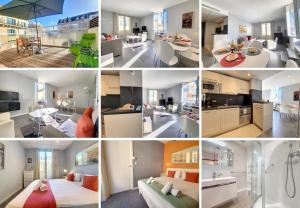 a collage of photos of a kitchen and a living room at Nestor&Jeeves - ALPHONSE KARR TERRASSE - Hyper center - Close sea - Chic street in Nice