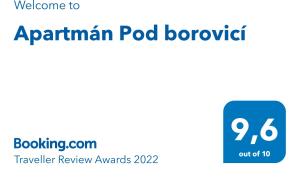 Certifikát, ocenenie alebo iný dokument vystavený v ubytovaní Apartmán Pod borovicí