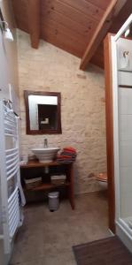 łazienka z umywalką i lustrem w obiekcie "LA ROCHELLE LODGE" Chambres d'Hôtes w mieście Sainte-Soulle +16 zdjęć