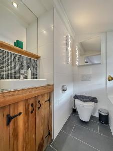 a bathroom with a toilet and a sink at Mon Raccard Cosy - 4 vallées in Bruson