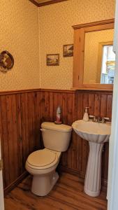 a bathroom with a toilet and a sink at La Gentilhommière Motel et Suite A Vue sur Mer in Saint-Siméon