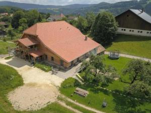 an overhead view of a large house with a roof at Ferienhaus "Ferme d'Alma", Wohnung "Moderne" in Ocourt