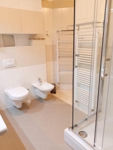 a bathroom with a toilet and a glass shower at Apartment Laura in Pula