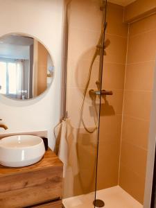 a bathroom with a sink and a shower at Chez Louise et Lucette in Sanary-sur-Mer