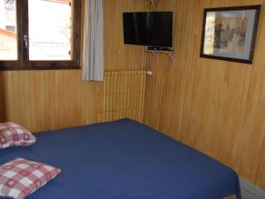 Chalet paisible avec terrasse et animaux admis, 4 pers. - FR-1-464-184 في برالونيان-لا-فانواز: غرفة نوم مع سرير وتلفزيون بشاشة مسطحة