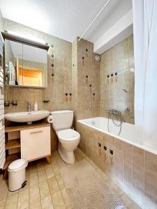 ein Badezimmer mit einem WC, einem Waschbecken und einer Badewanne in der Unterkunft Our little marmots' dream in Bruson