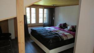 a bedroom with a bed and a large mirror at Ursula und Daniel 6-Bettwohnung Meiringen in Meiringen