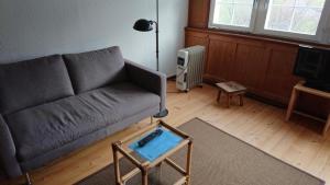 a living room with a couch and a table at Ferien in der Vogelherd in Wolfhalden 