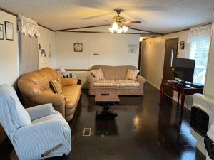 a living room with two couches and a television at Smokey Mountain Overlook in Bryson City