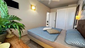 Habitación con cama con 2 almohadas en Tropical Morabeza Apartment Santa Maria, en Santa Maria