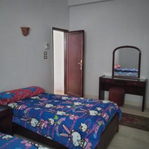 a bedroom with a bed and a dresser and a mirror at Habou City Apartment in Luxor