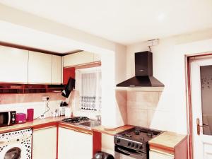 a kitchen with white cabinets and a stove top oven at EEE Homes Dudley, a retro expression in Lower Gornal
