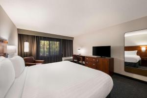 サンノゼにあるコー​​トヤード サンノゼ エアポートの大型ベッドとテレビが備わるホテルルームです。