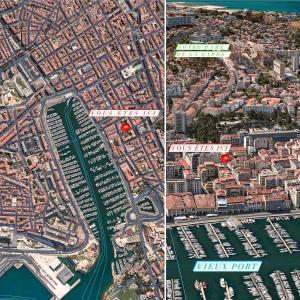 un collage de tres fotos de una ciudad en La Pitcholine : Superbe studio au Vieux-Port, en Marsella