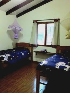 a bedroom with two beds and a window at Casa Amaranta in Samaipata
