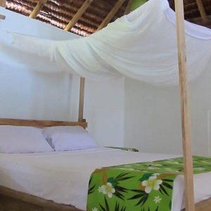 a white bed with a canopy in a room at Lonnoc Beach Lodge in Hog Harbour