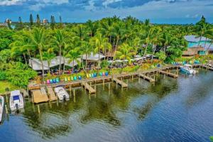 an aerial view of a dock on a body of water at * NEW* The Bungalow Jupiter! - Moremoments Rentals in Jupiter