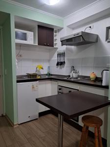a kitchen with a table and a counter top at Departamento Studio Amoblado in Santiago