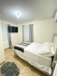 聖菲利普的住宿－Kelly's Apartments - Rental near Airport, Amenities and Bus Route，一间卧室配有一张床和一台平面电视