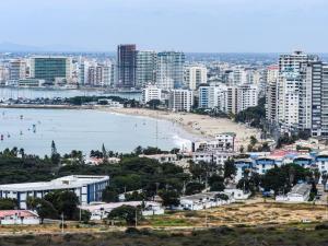 a view of a city with a beach and buildings at Sol de Salinas in Salinas