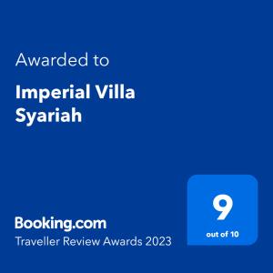 Sertifikat, nagrada, logo ili drugi dokument prikazan u objektu Imperial Villa Syariah